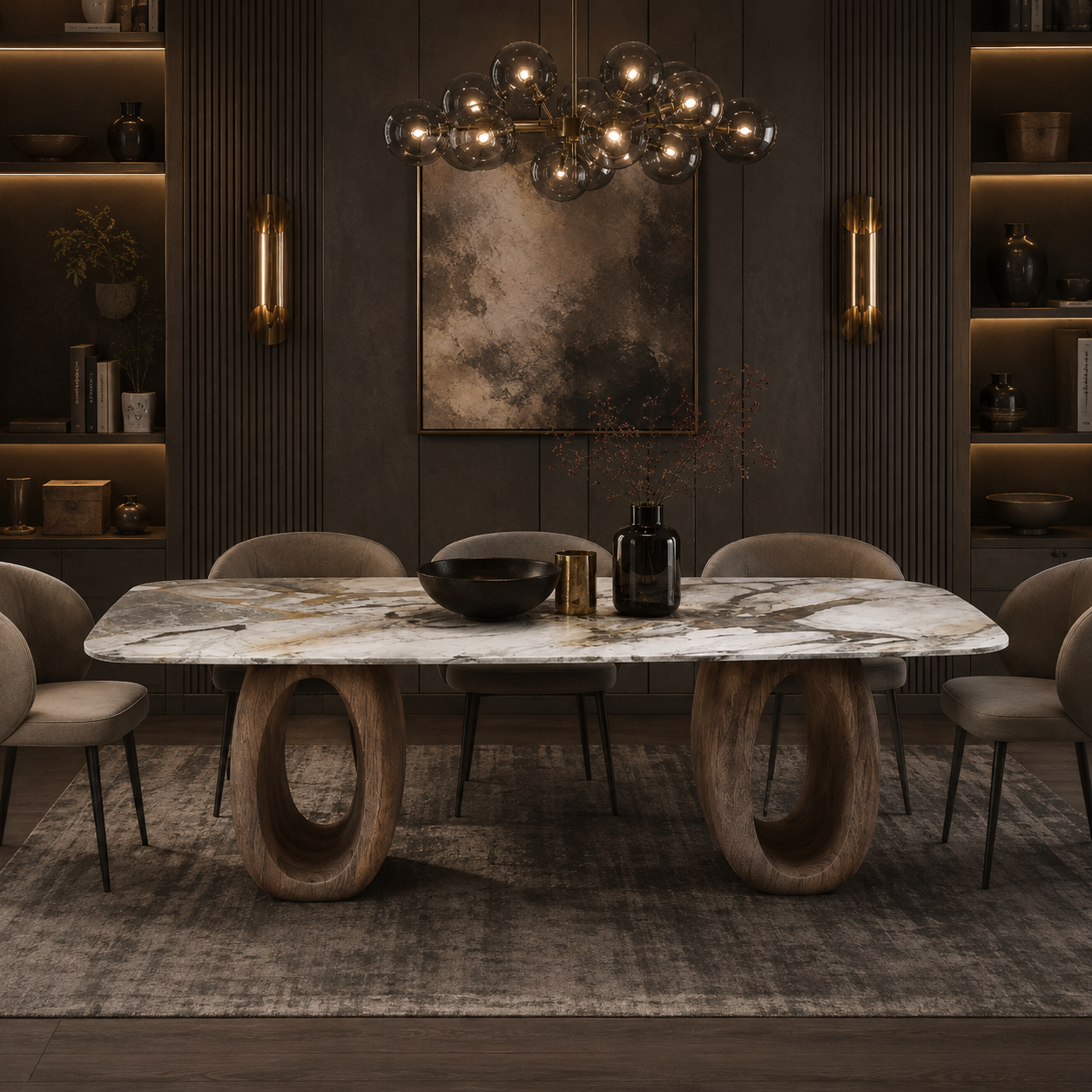 Everley Marble & Wood Dining Table