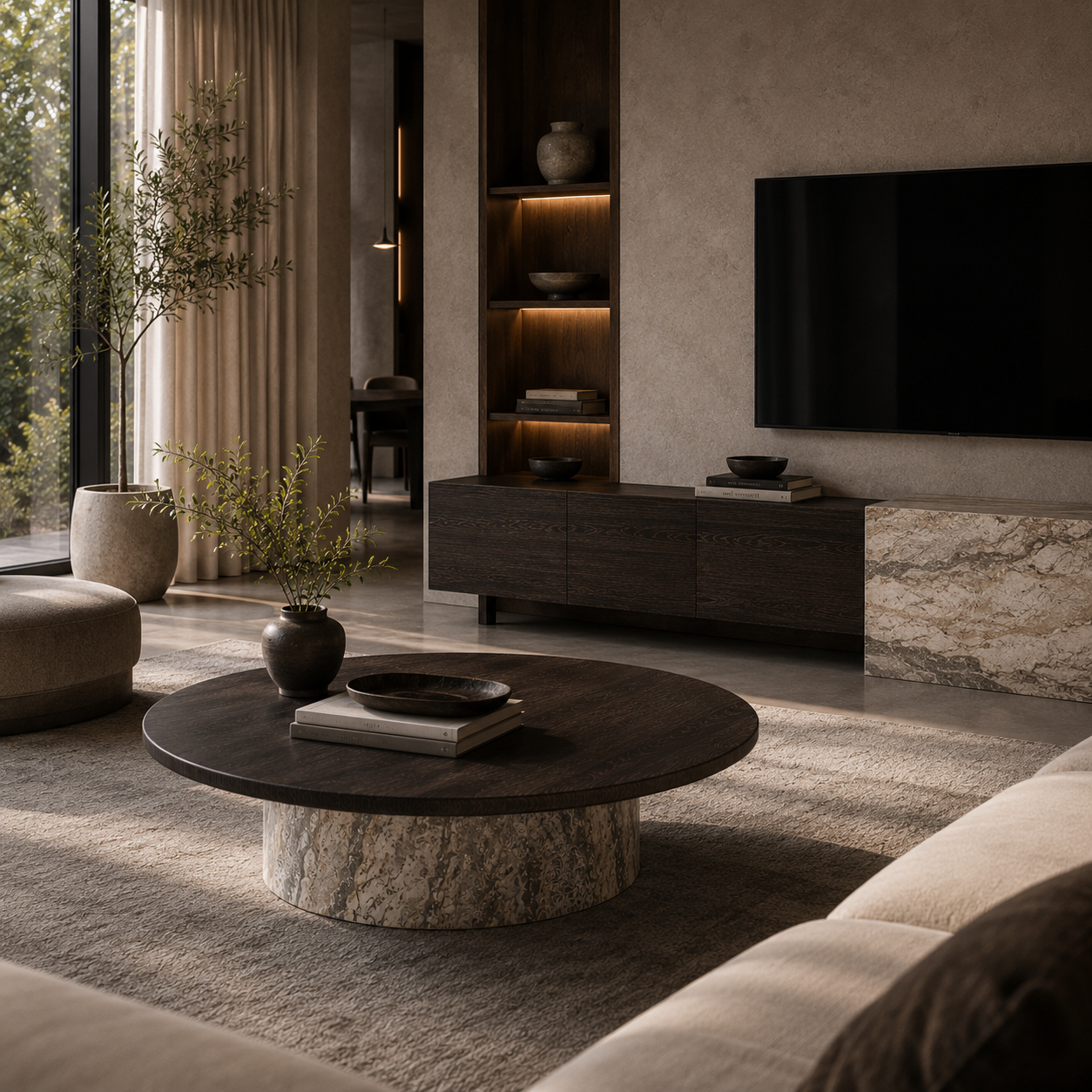 Calderwood Marble & Wood Coffee Table
