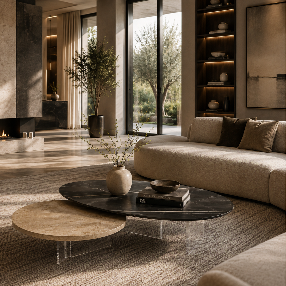 Cresswell Marble & Wood Coffee Table