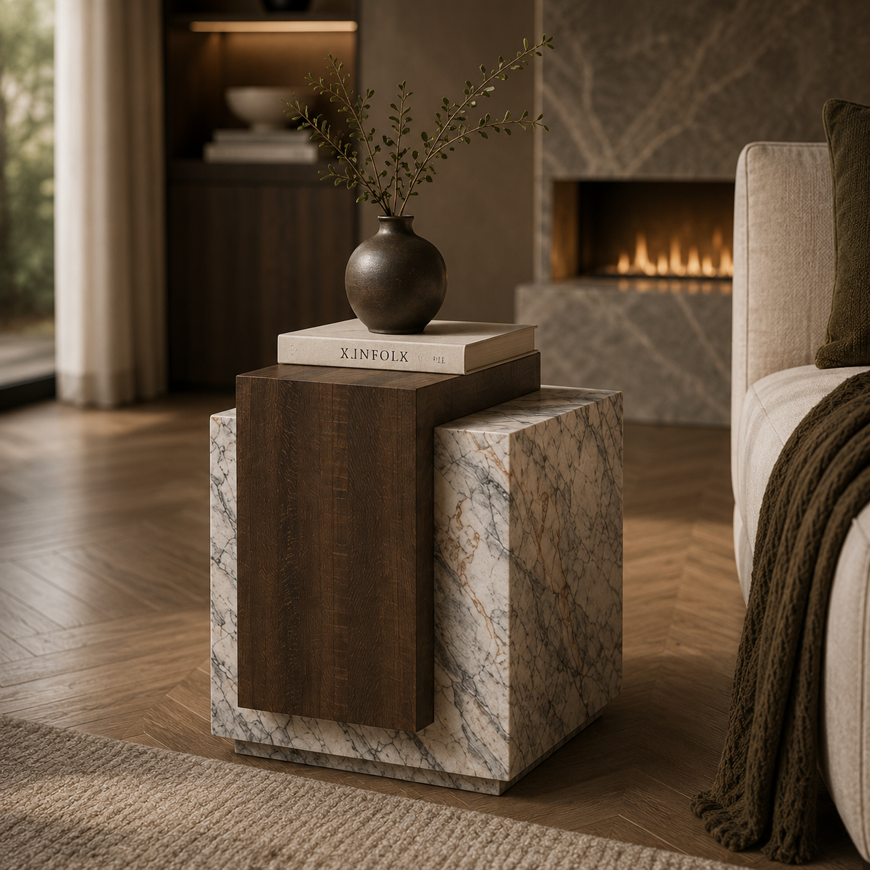 Davenham Marble & Wood Side Table