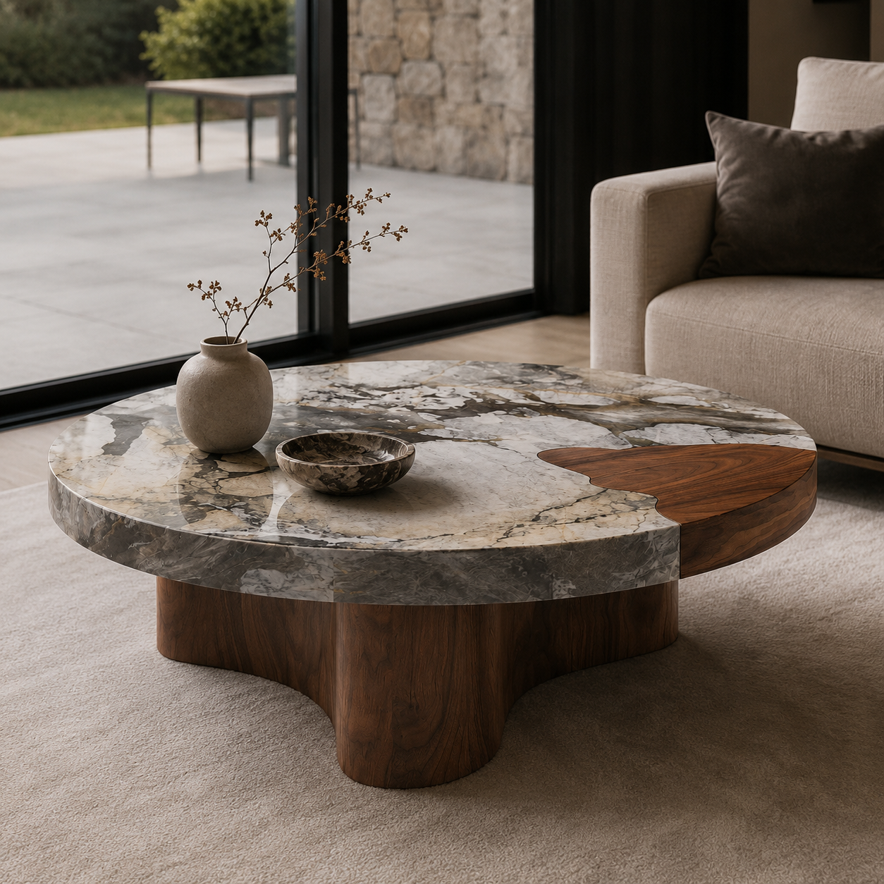 Marden Marble & Wood Coffee Table