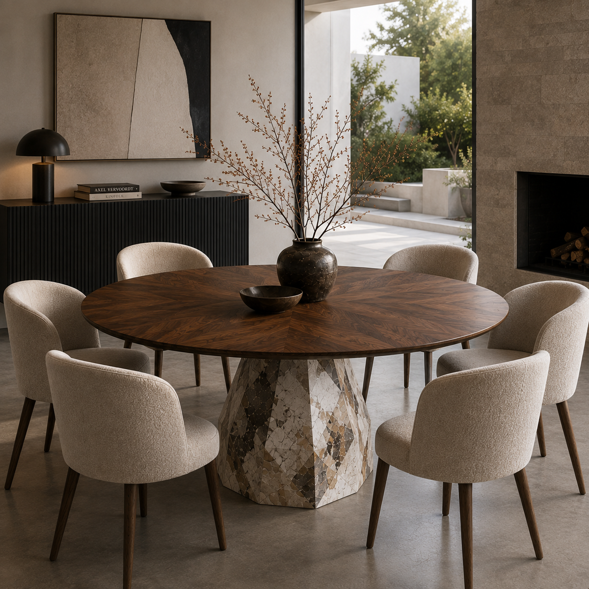 Henshaw Wood & Marble Dining Table
