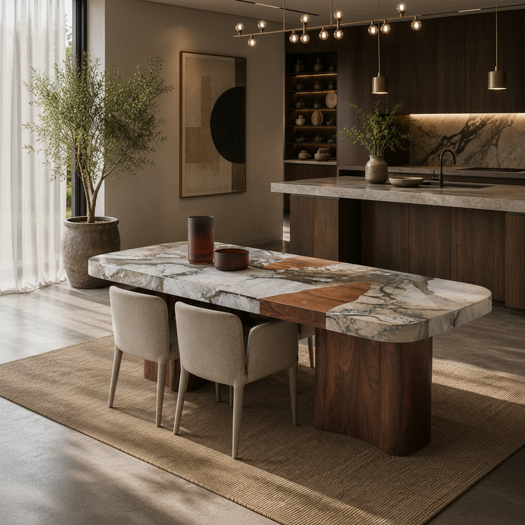 Inglewood Marble & Wood Dining Table