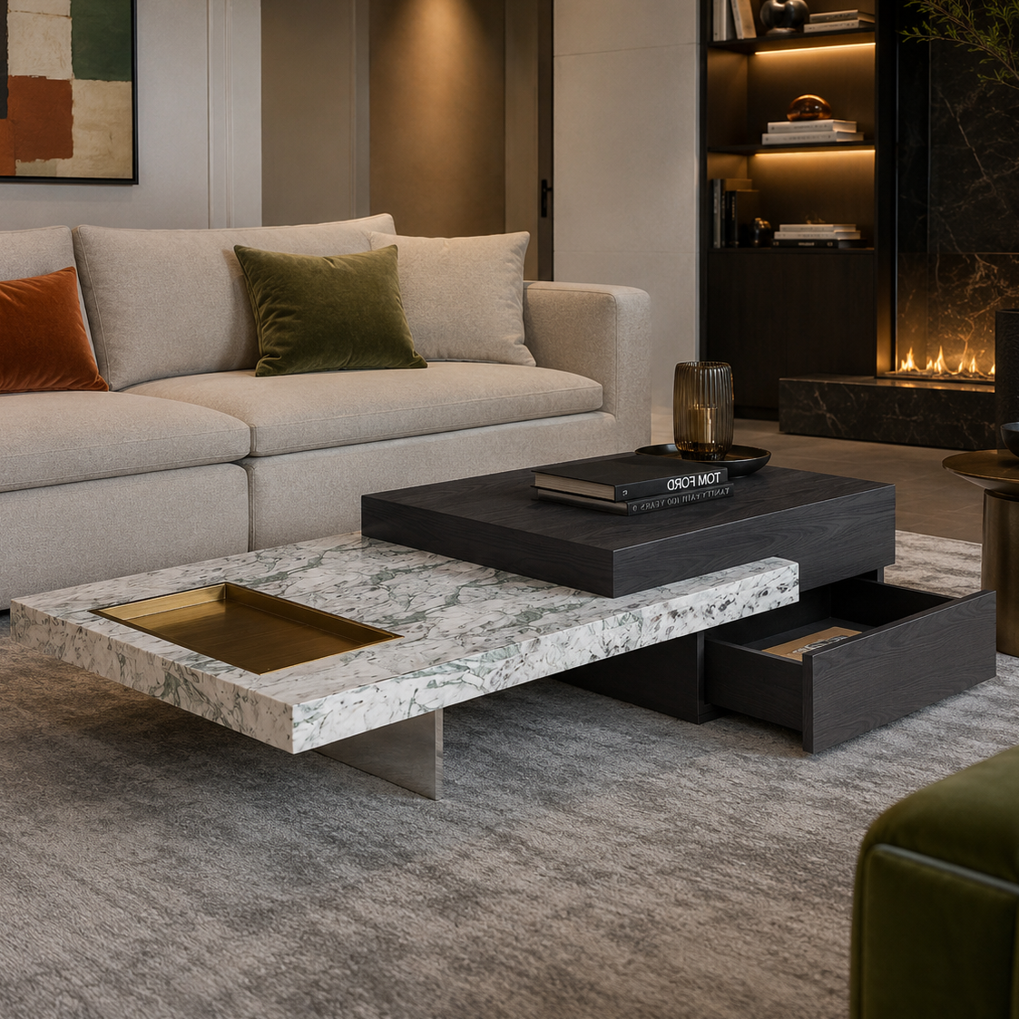 Kingswell Marble & Wood Coffee Table