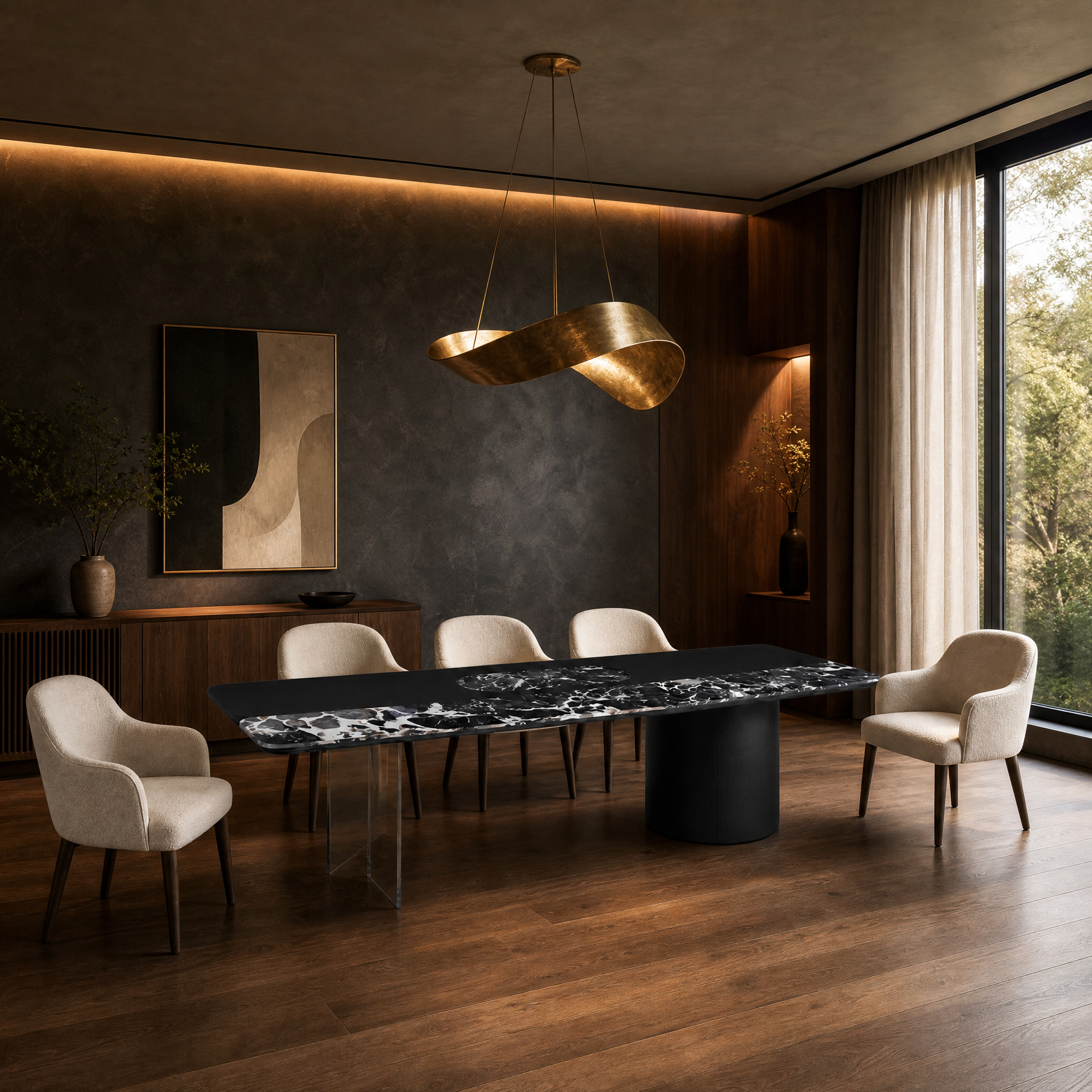 Rosewell Marble & Wood Dining Table