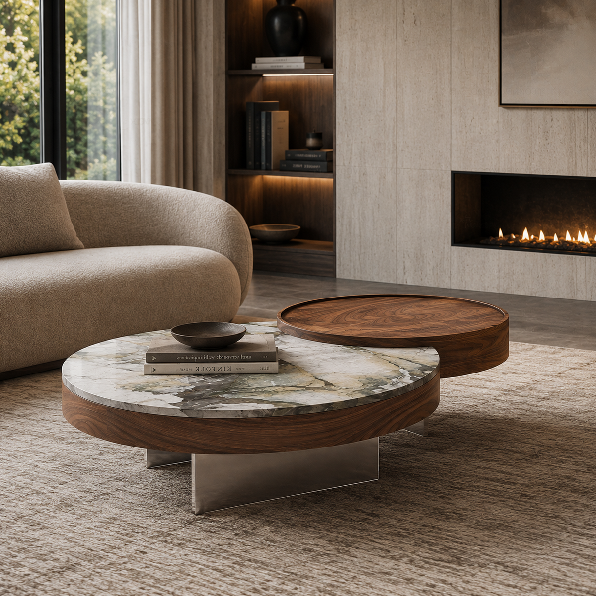 Dunley Marble & Wood Coffee Table