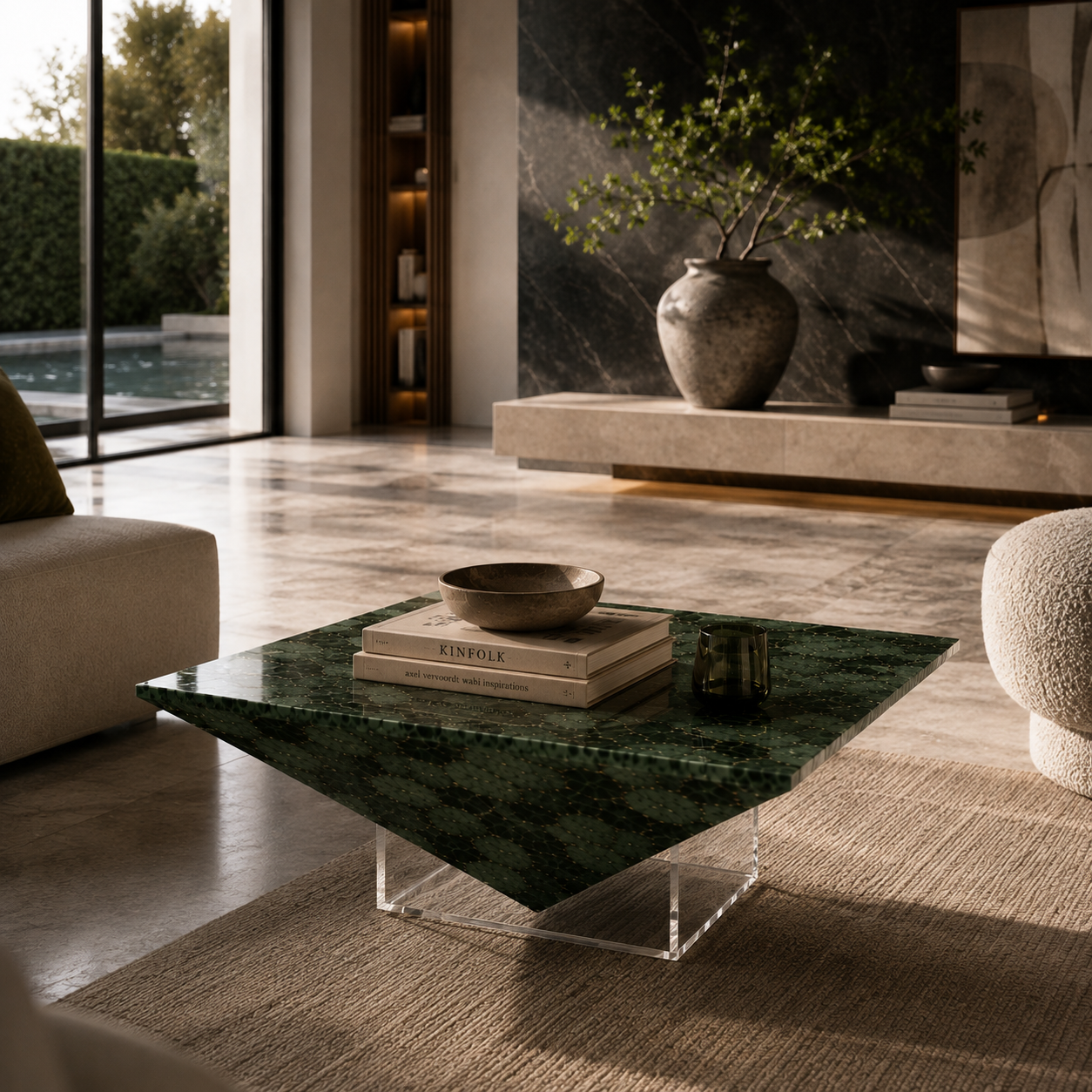 Walden Green Marble Square Coffee Table