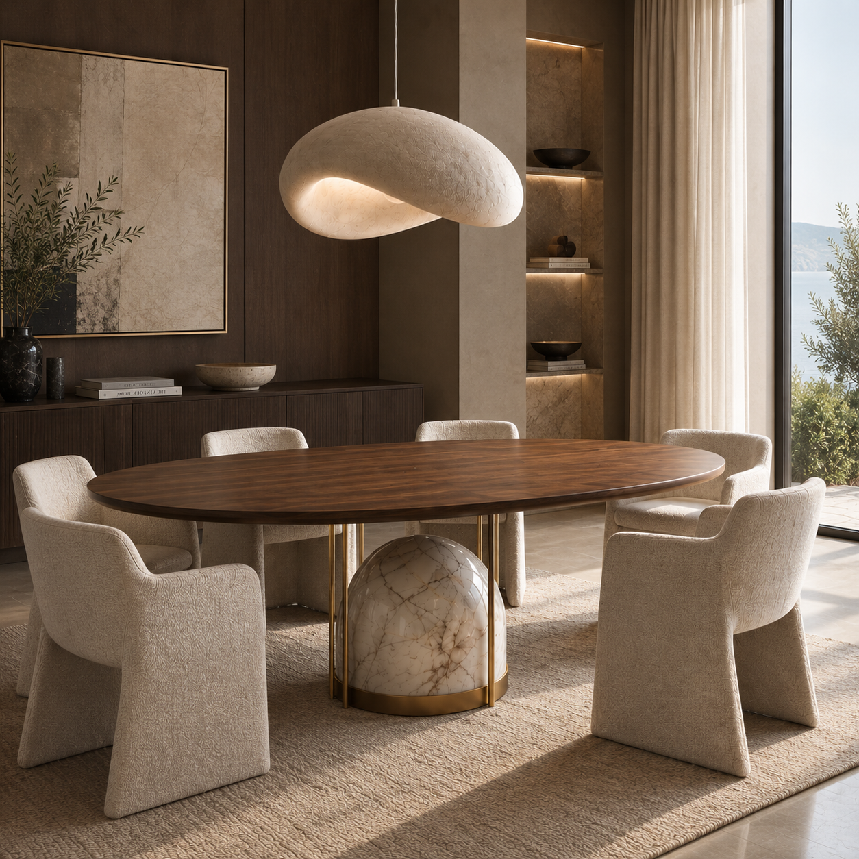 Wetherby Marble & Wood Dining Table