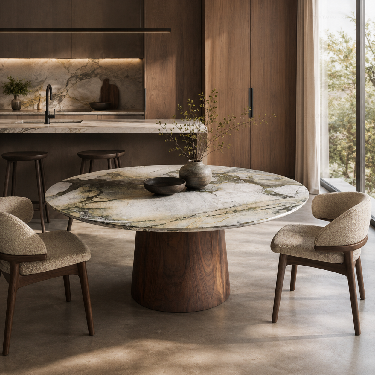 Tillingham Marble & Wood Round Dining Table