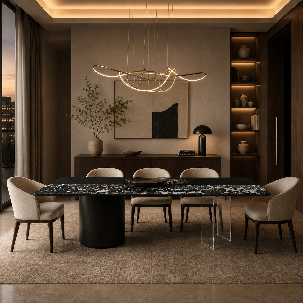 Rosewell Marble & Wood Dining Table