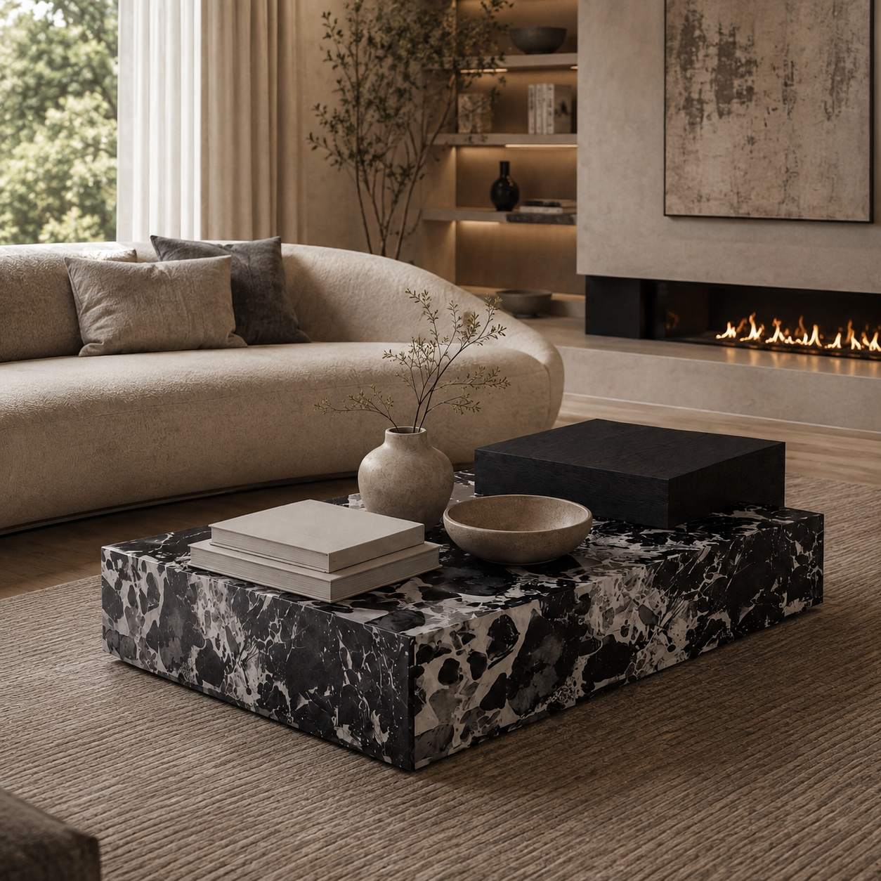 Everley Marble & Wood Coffee Table