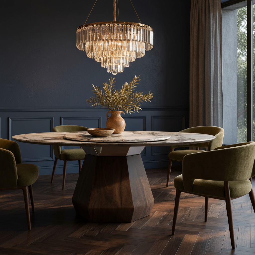 Quinton Marble & Wood Dining Table
