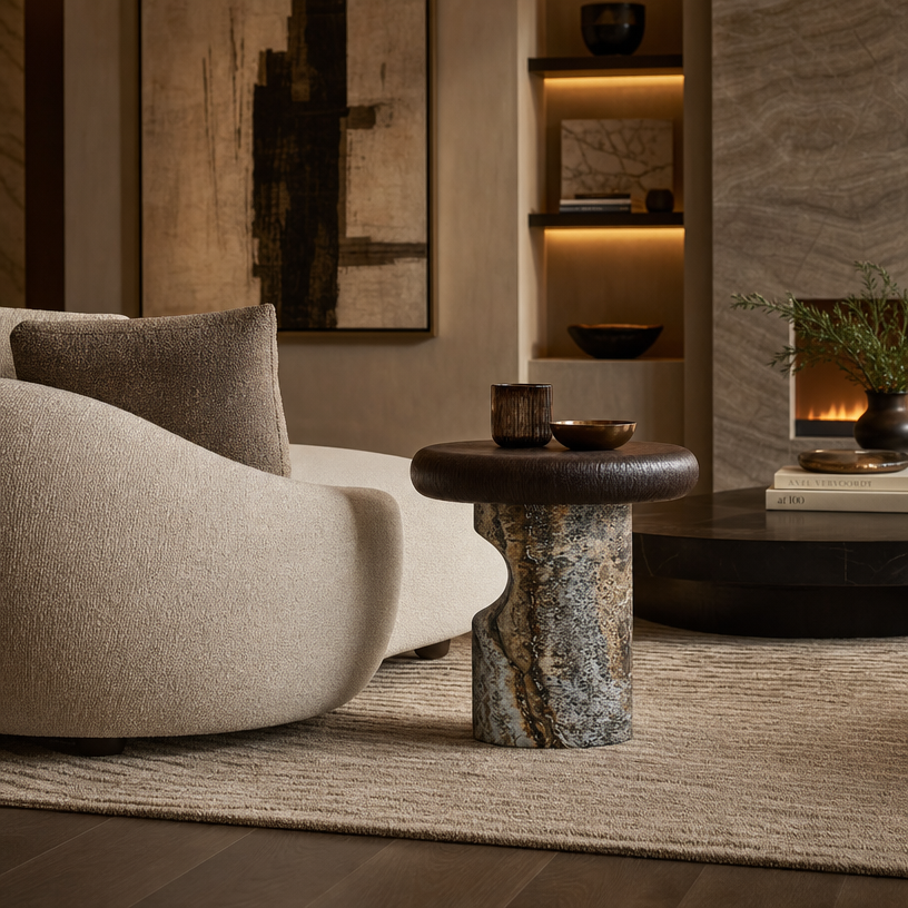 Bellingham Marble & Wood Side Table