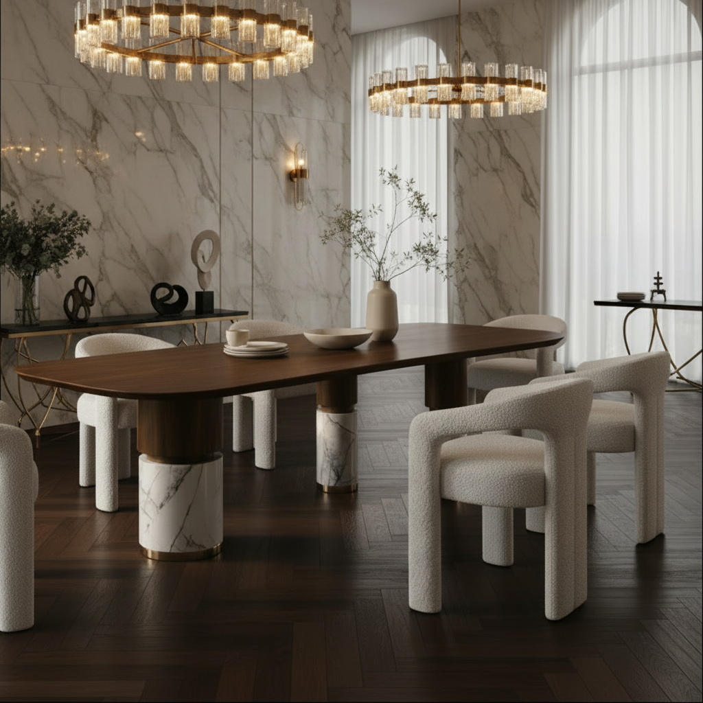 Dunham Marble & Wood Dining Table