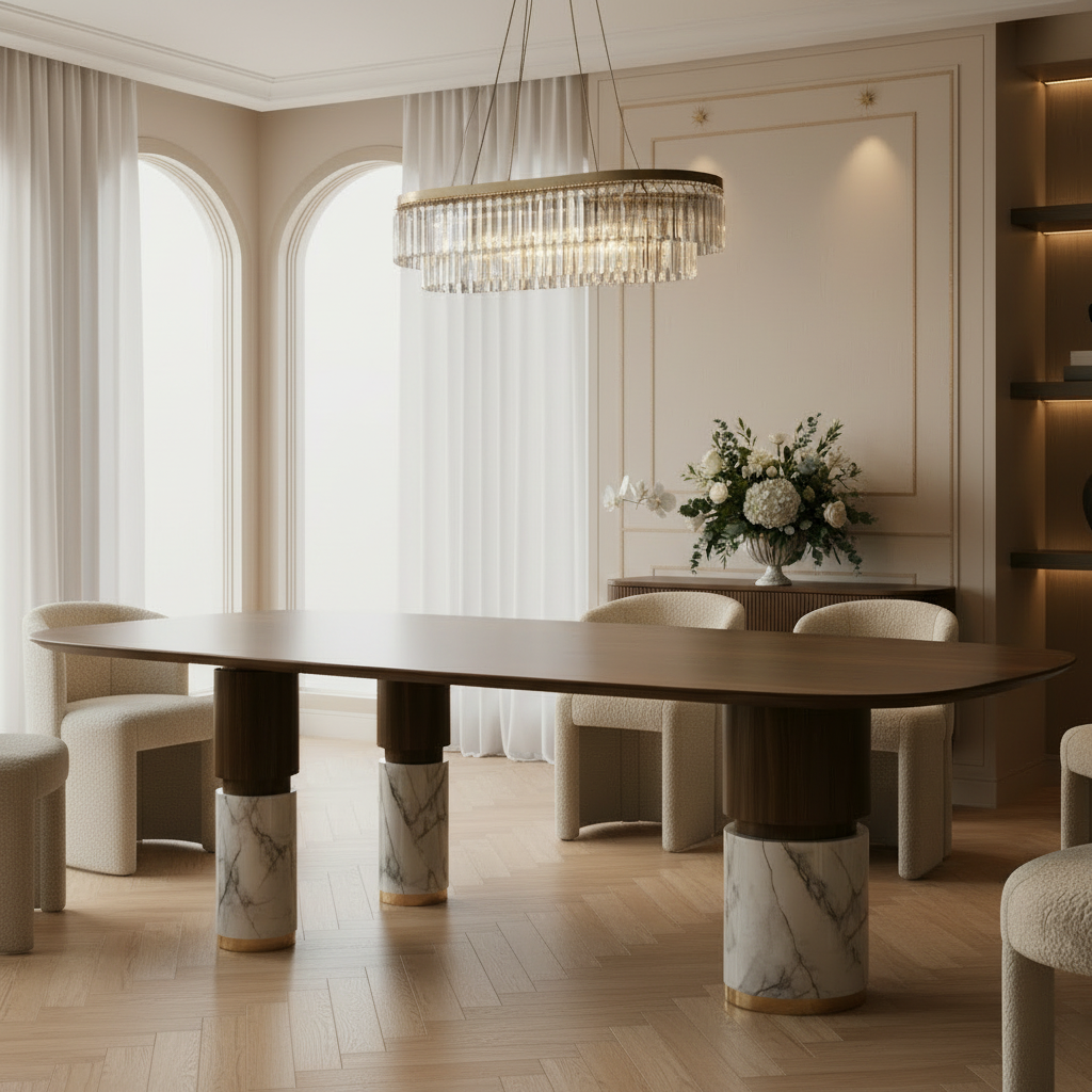 Dunham Marble & Wood Dining Table