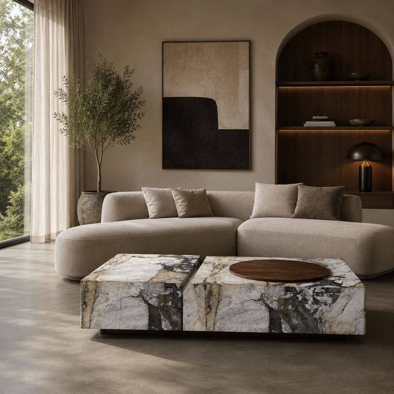 Bexwell Marble & Wood Coffee Table