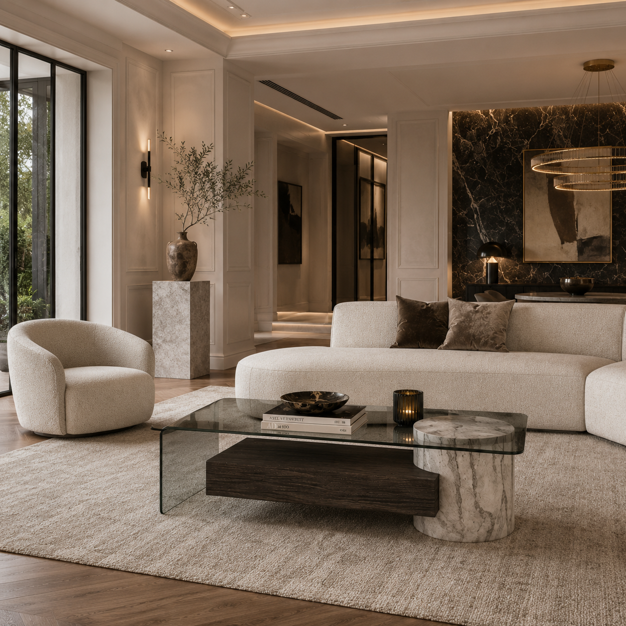 Bramwell Marble & Wood Coffee Table