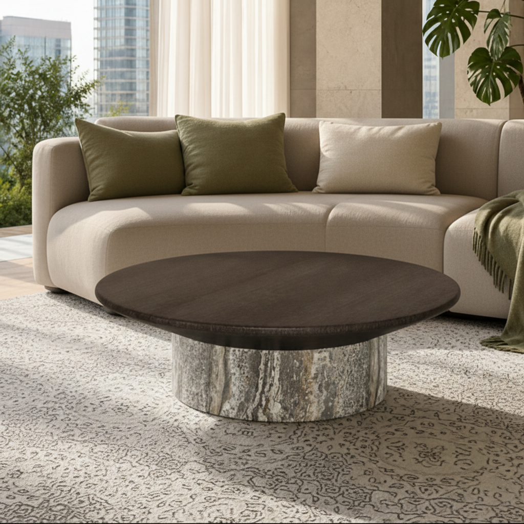 Calderwood Marble & Wood Coffee Table