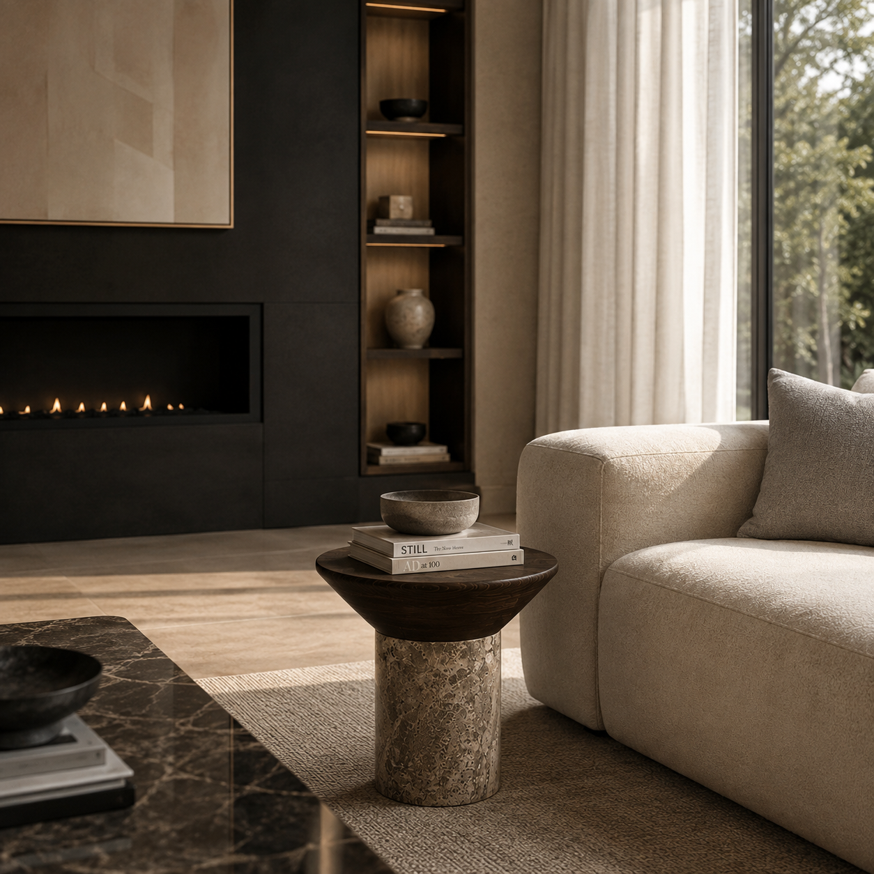 Calderwood Marble & Wood Side Table