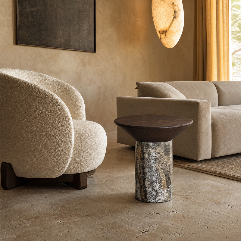 Calderwood Marble & Wood Side Table