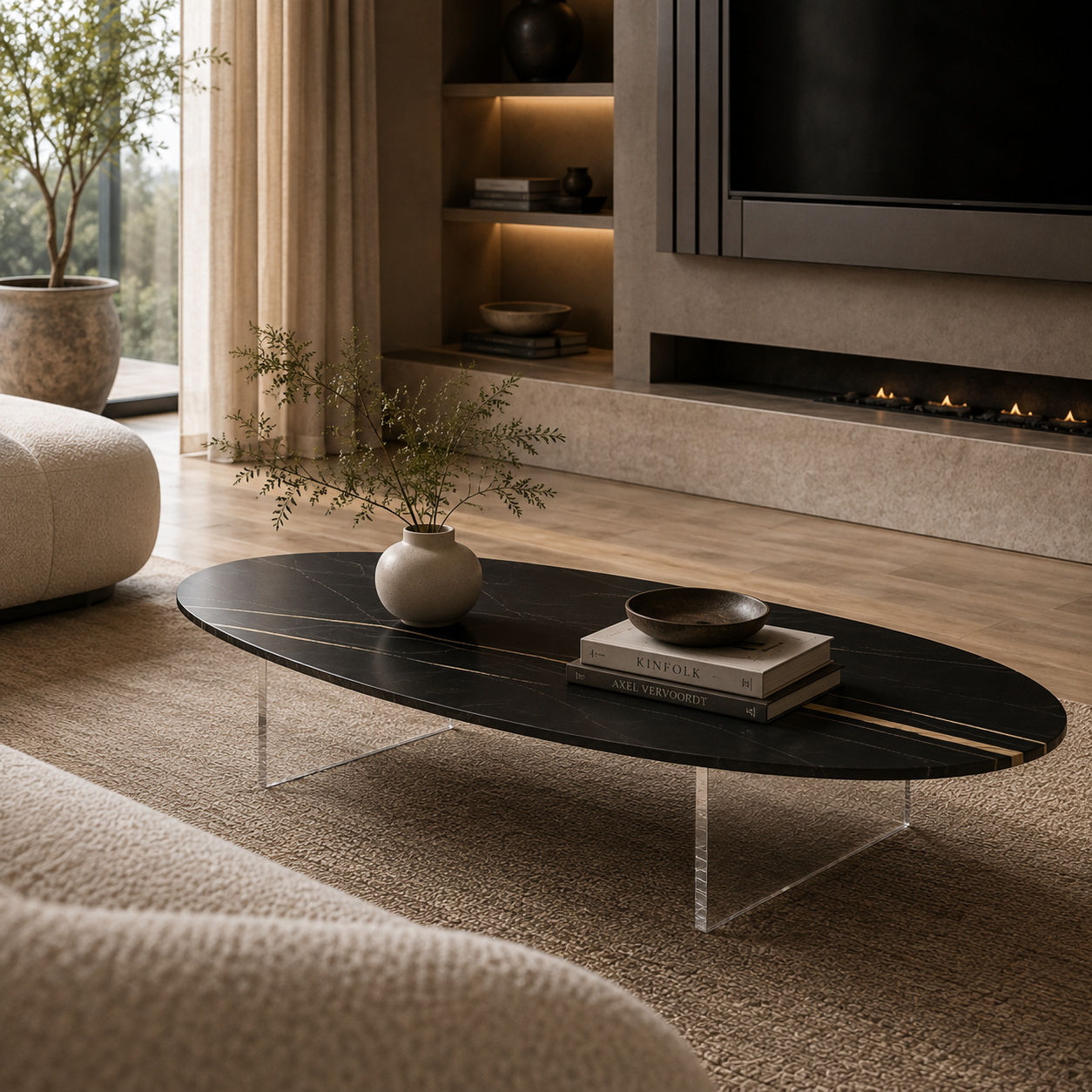 Cresswell Marble & Wood Coffee Table