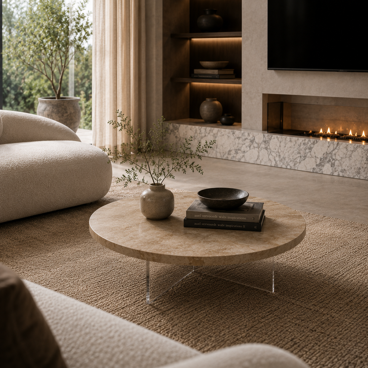Cresswell Marble & Wood Coffee Table