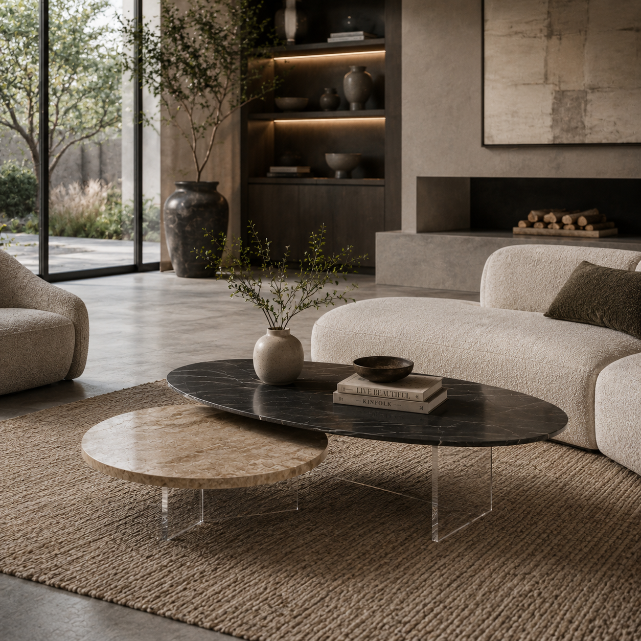 Cresswell Marble & Wood Coffee Table