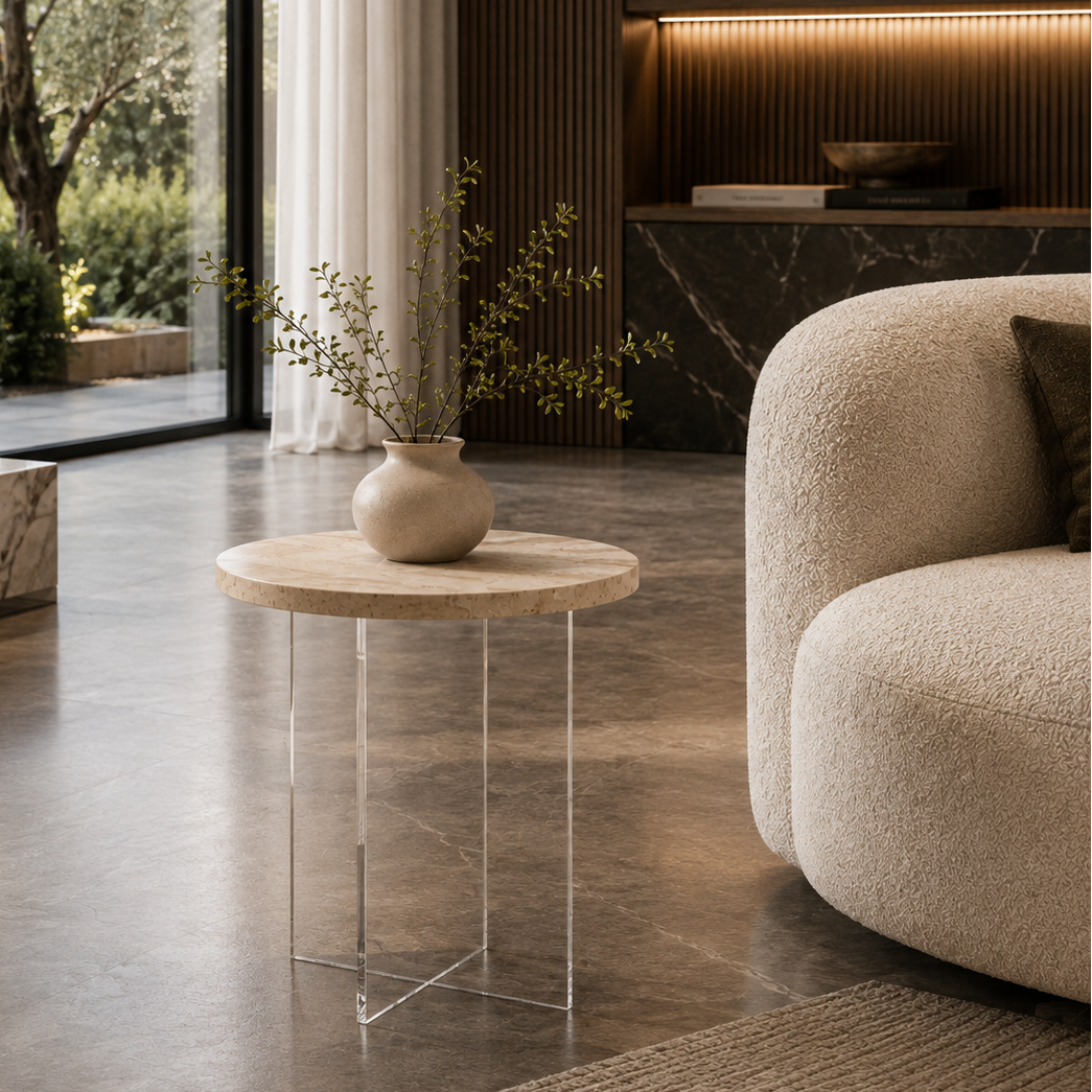 Cresswell Marble & Wood Side Table