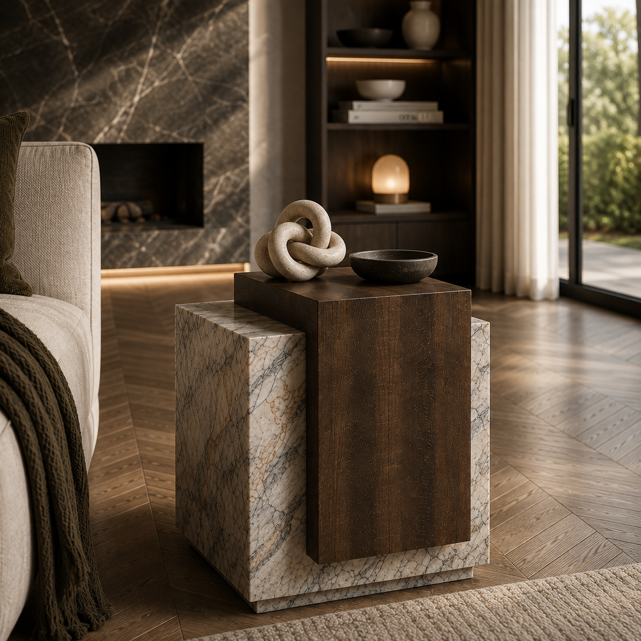 Davenham Marble & Wood Side Table