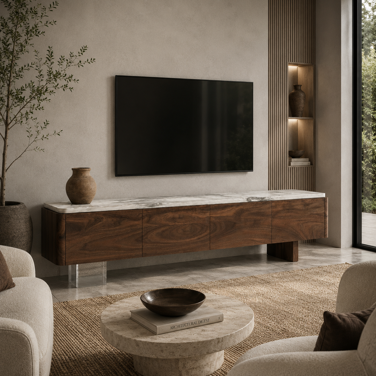 Denham Marble & Wood TV Unit