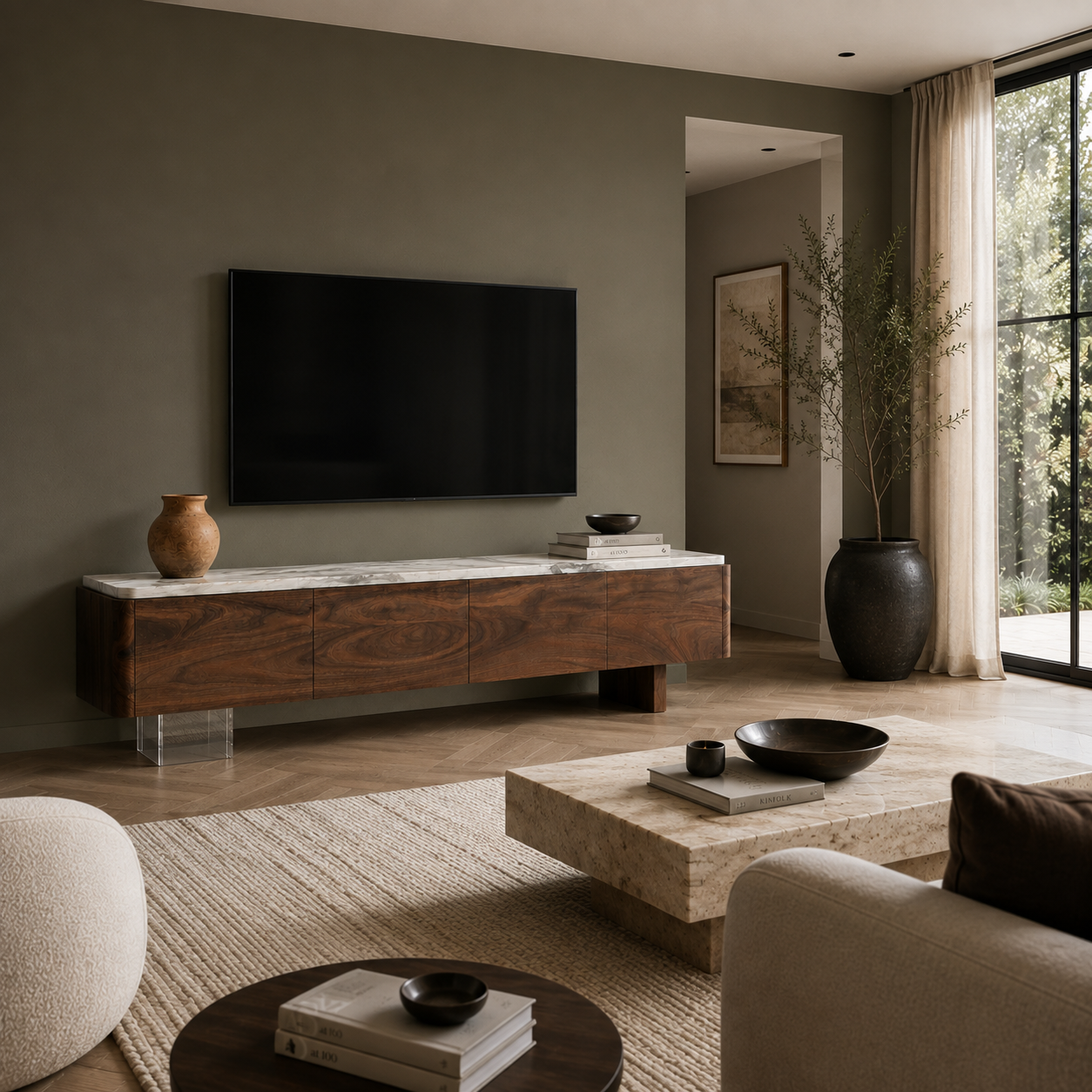 Denham Marble & Wood TV Unit