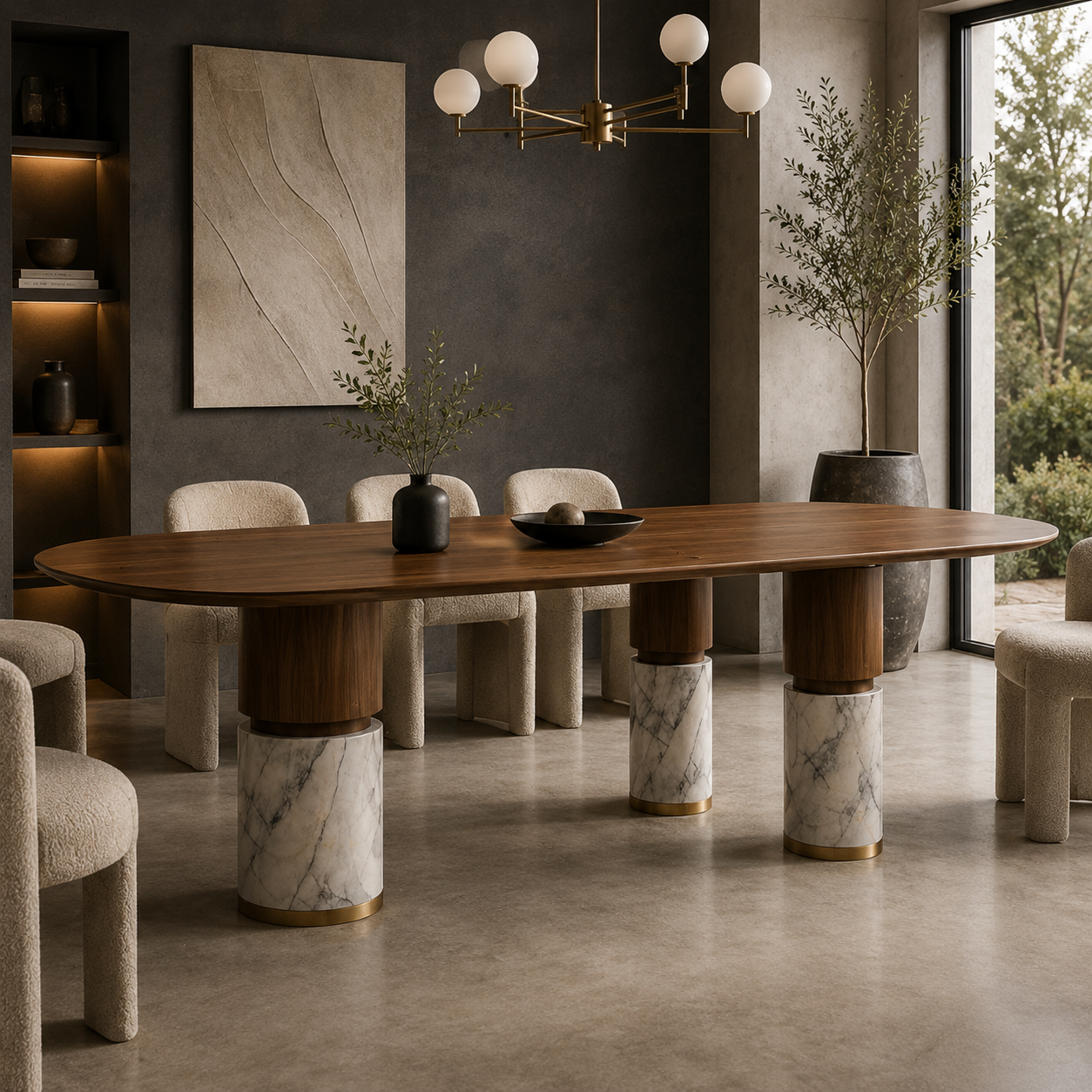 Dunham Marble & Wood Dining Table
