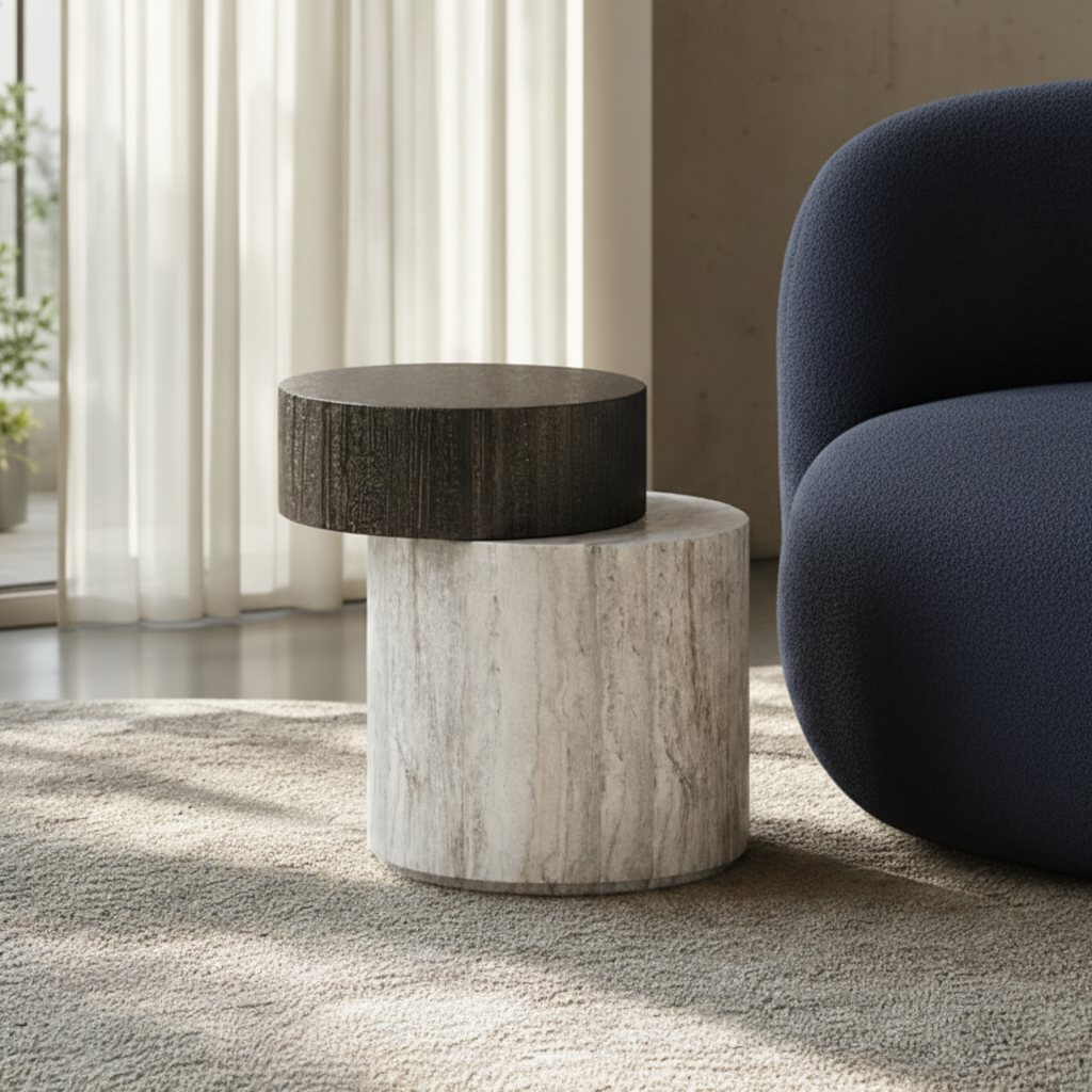 Langley Marble & Wood Side Table
