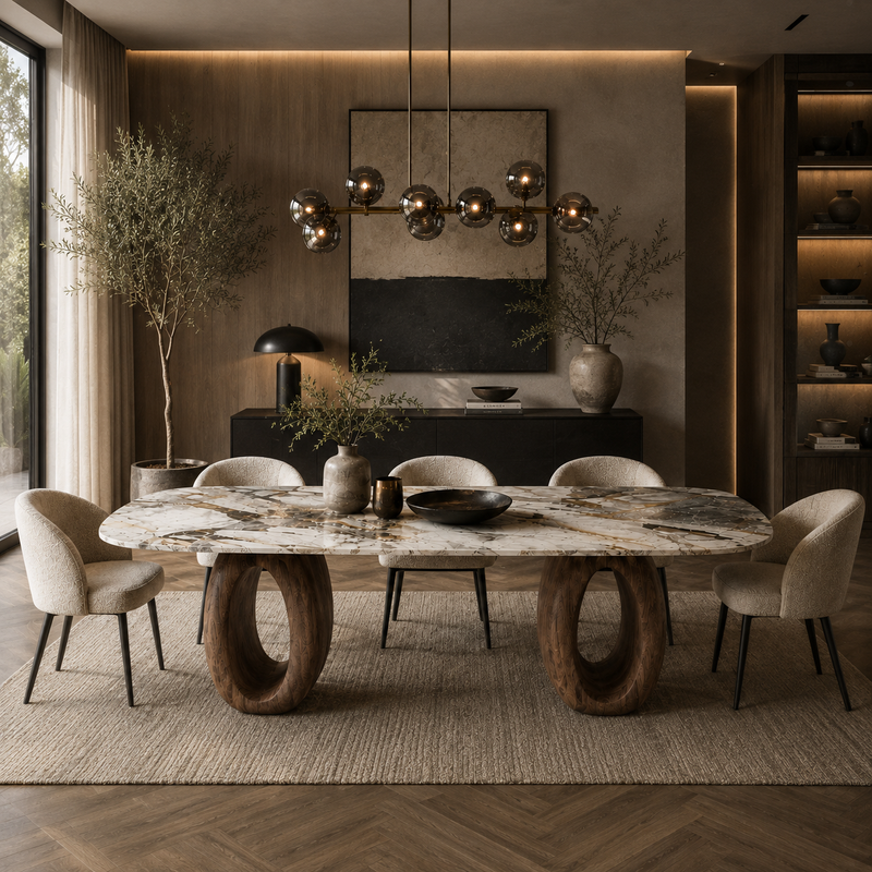 Everley Marble & Wood Dining Table