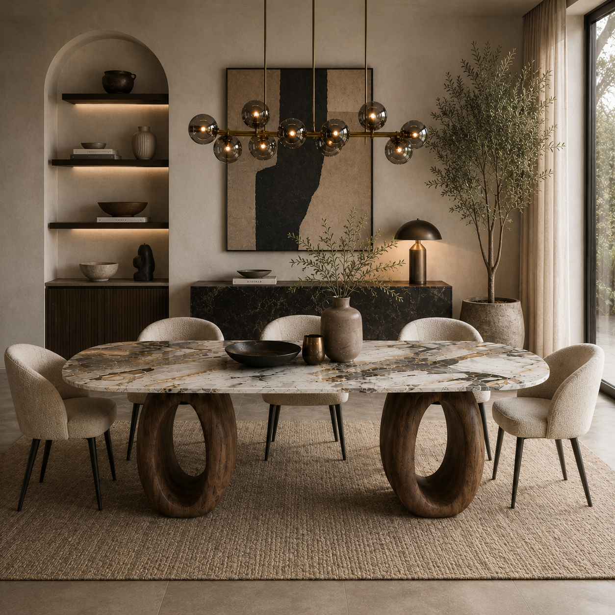 Everley Marble & Wood Dining Table