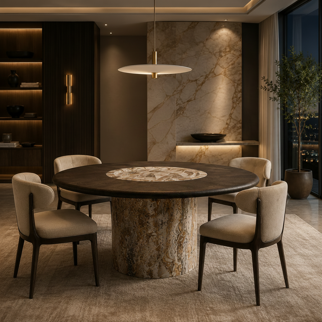 Bellingham Marble & Wood Dining Table