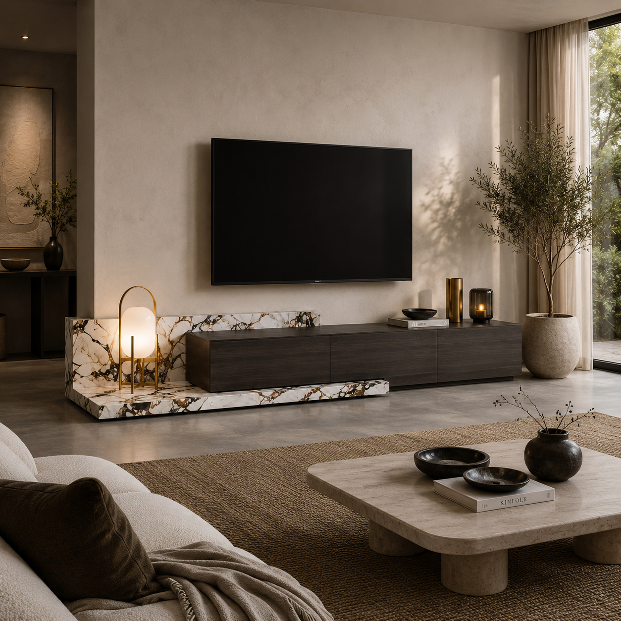 Hawthorne Marble & Wood TV Unit
