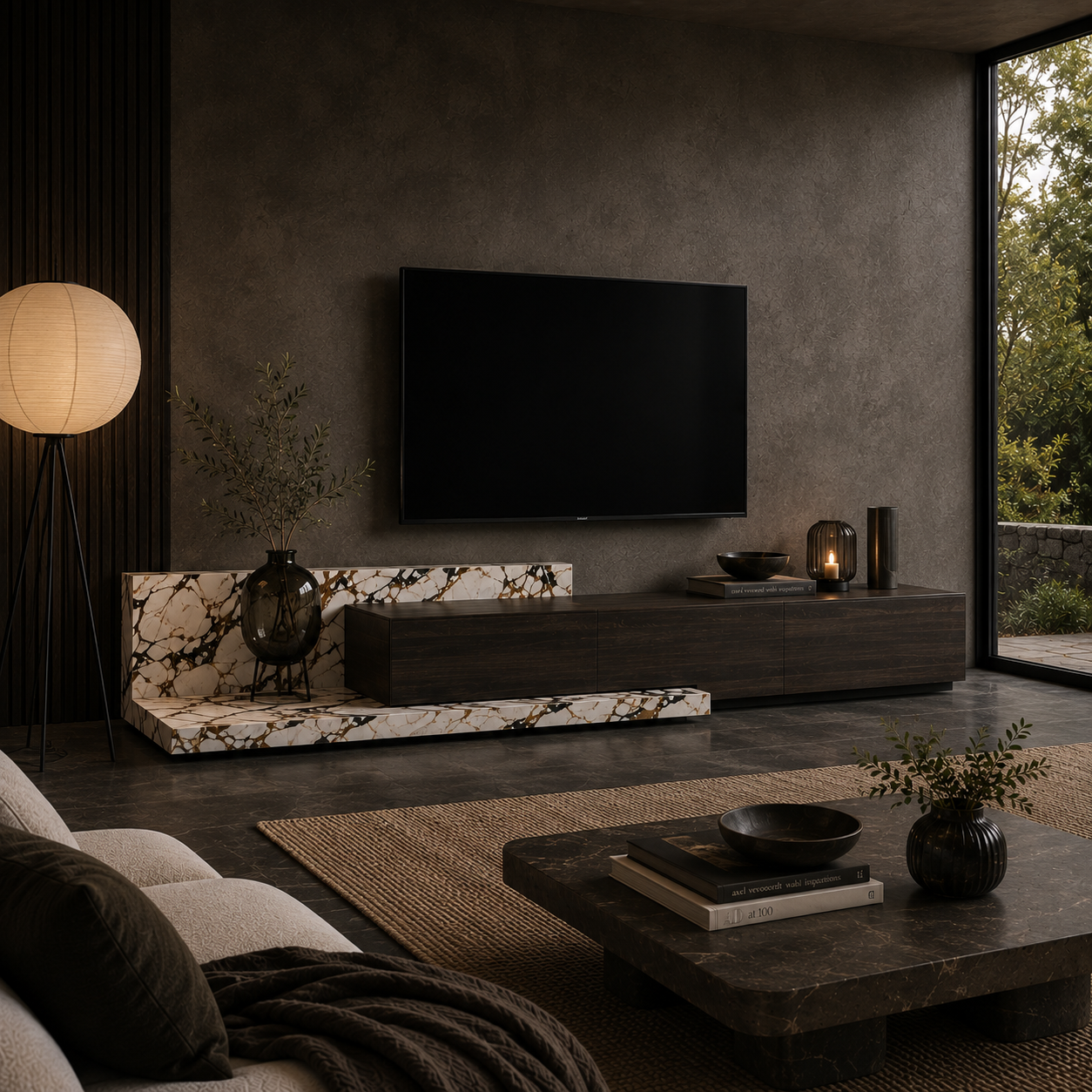 Hawthorne Marble & Wood TV Unit
