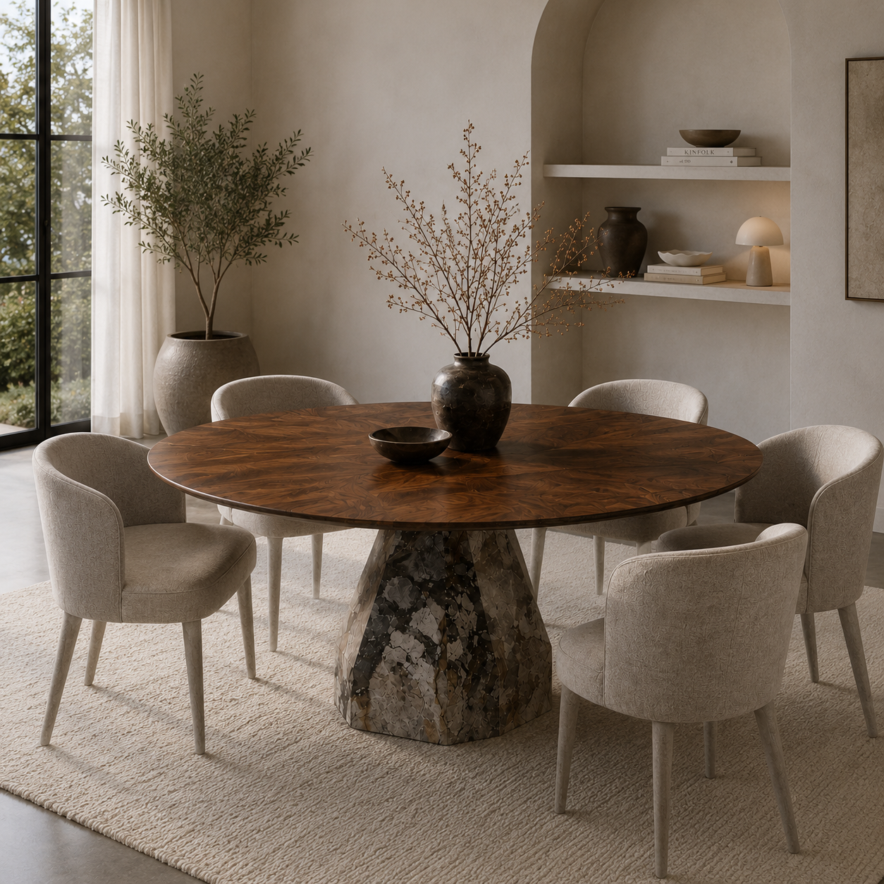 Henshaw Wood & Marble Dining Table