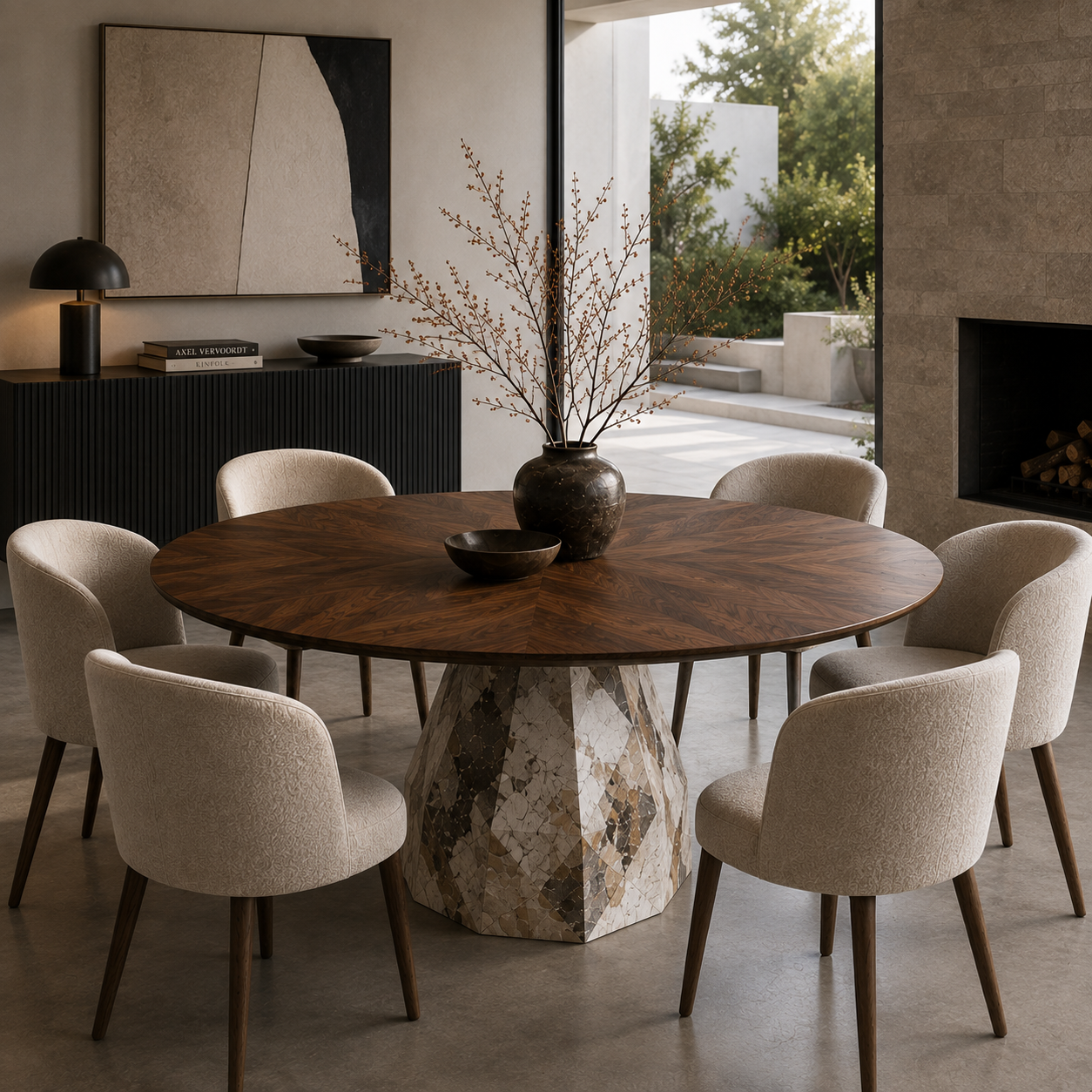 Henshaw Wood & Marble Dining Table