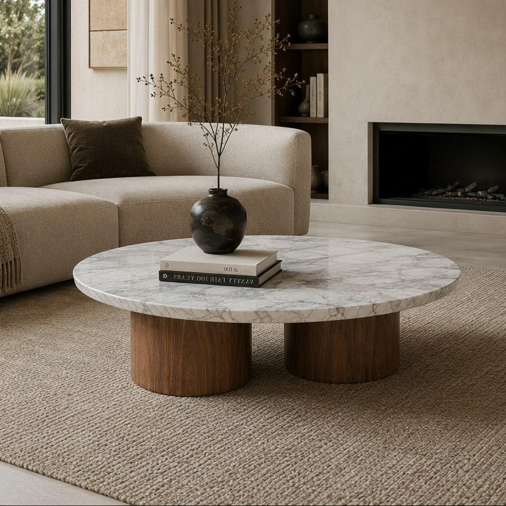 Alveston Round Marble & Wood Coffee Table
