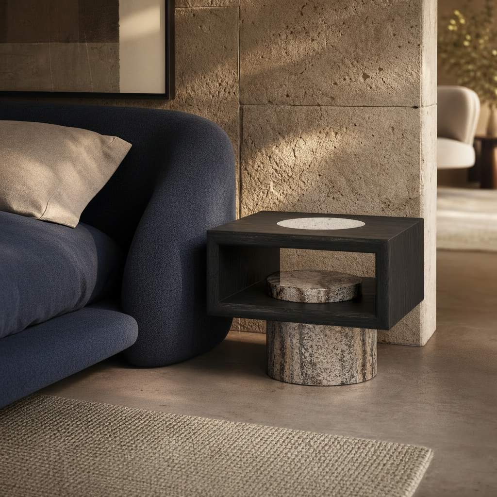 Bellingham Marble & Wood Bedside Table