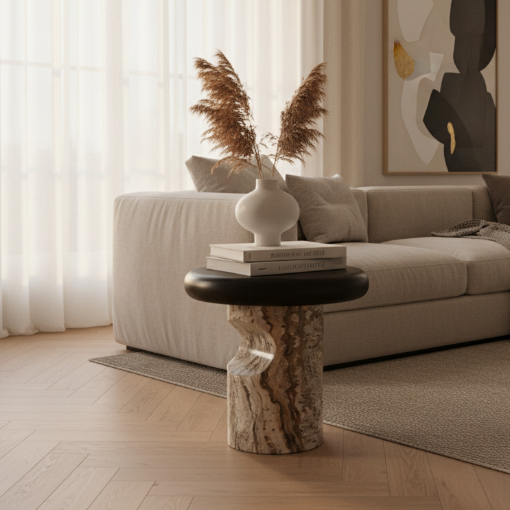 Bellingham Marble & Wood Side Table