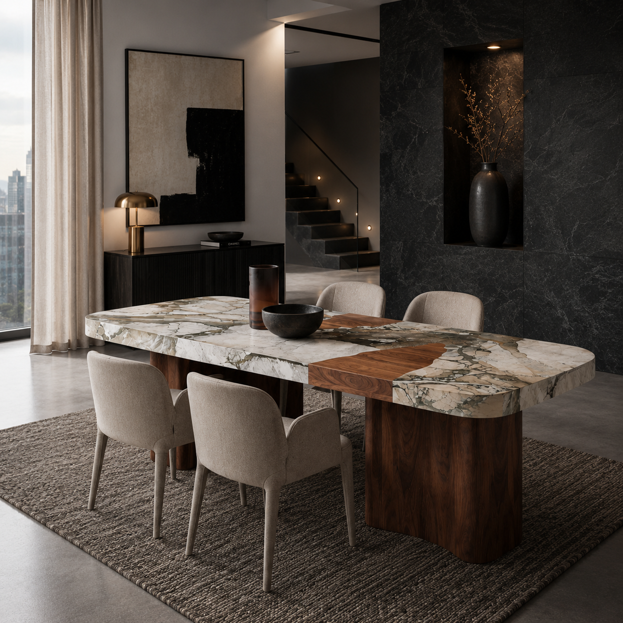 Inglewood Marble & Wood Dining Table