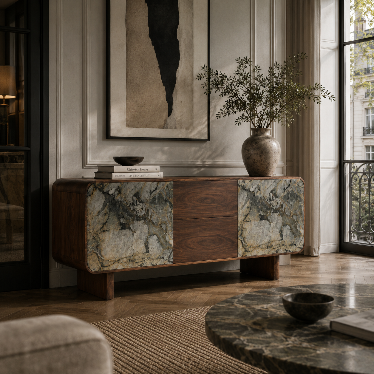 Kember Marble & Wood Sideboard