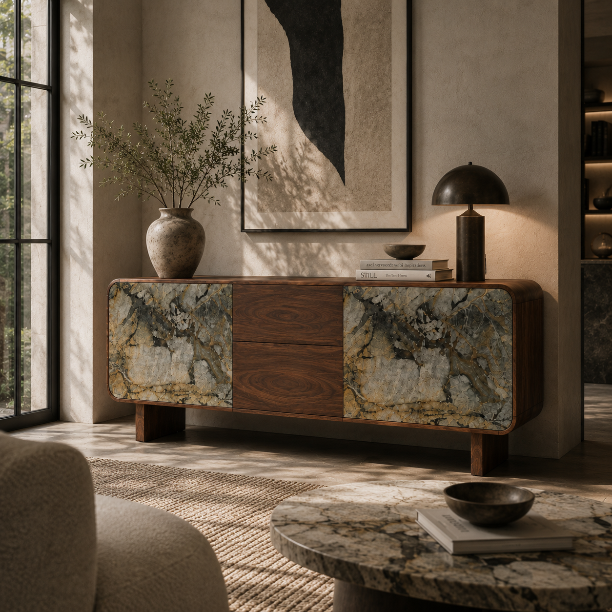 Kember Marble & Wood Sideboard