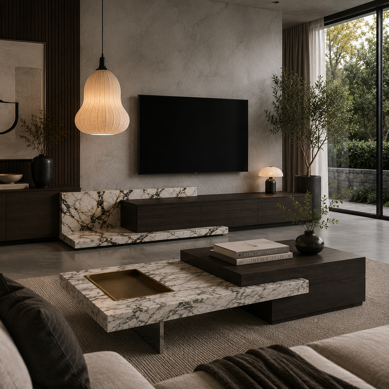Kingswell Marble & Wood Coffee Table