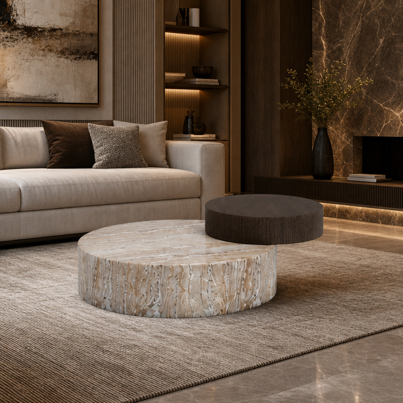 Langley Marble & Wood Coffee Table