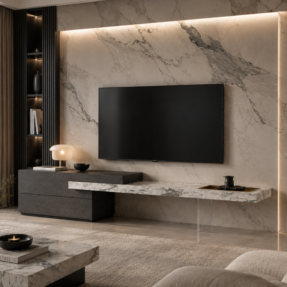 Kingswell Marble & Wood TV Unit
