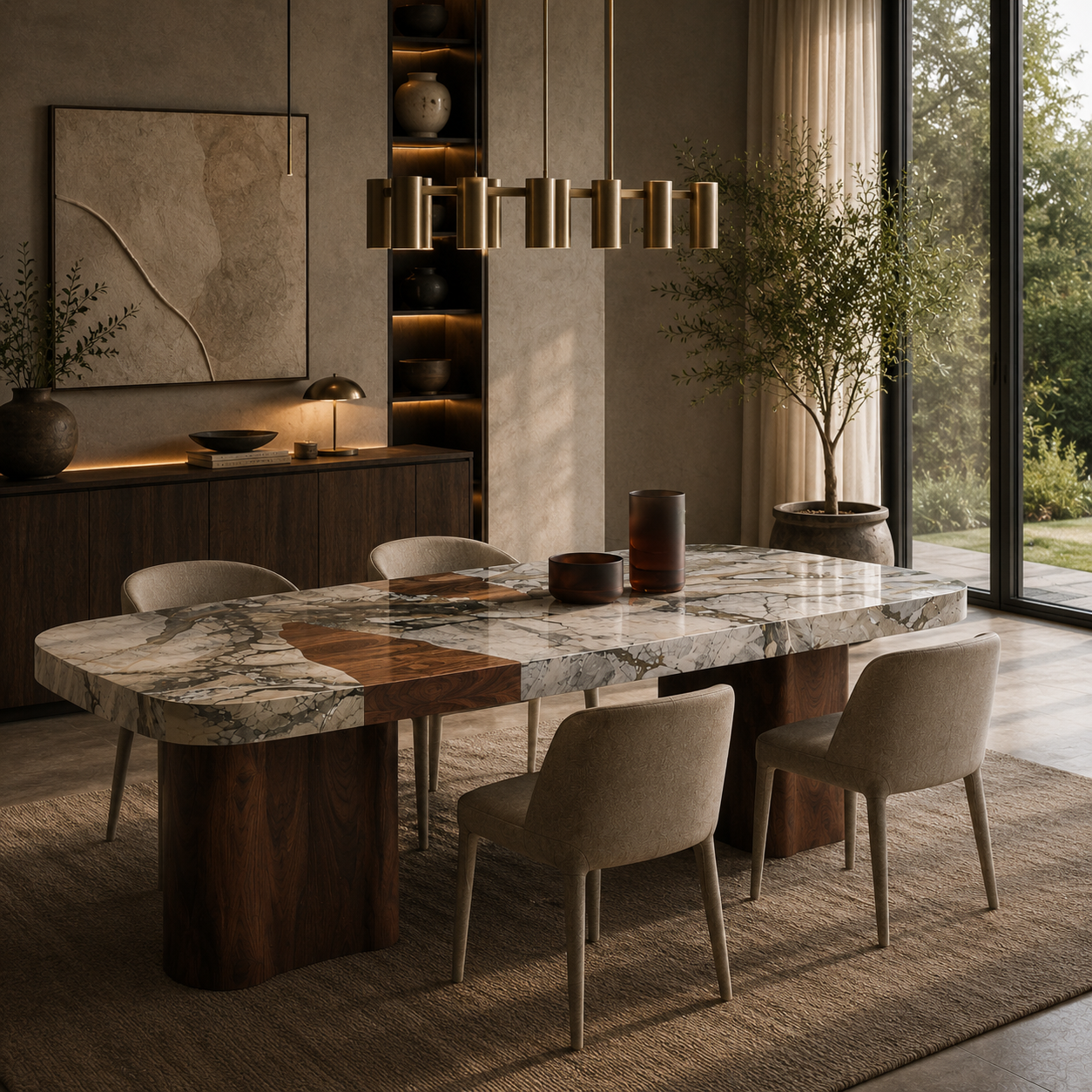 Inglewood Marble & Wood Dining Table